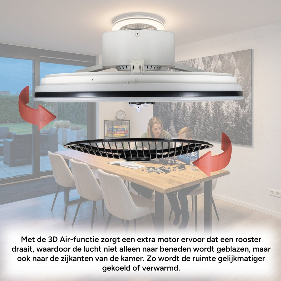 Moderner 3D-Deckenventilator mit Beleuchtung 50cm - Dimmen und Lichtfarbeinstellung per Fernbedienung - Mit Sommer- und Wintermodus und Timerfunktion - LED.de