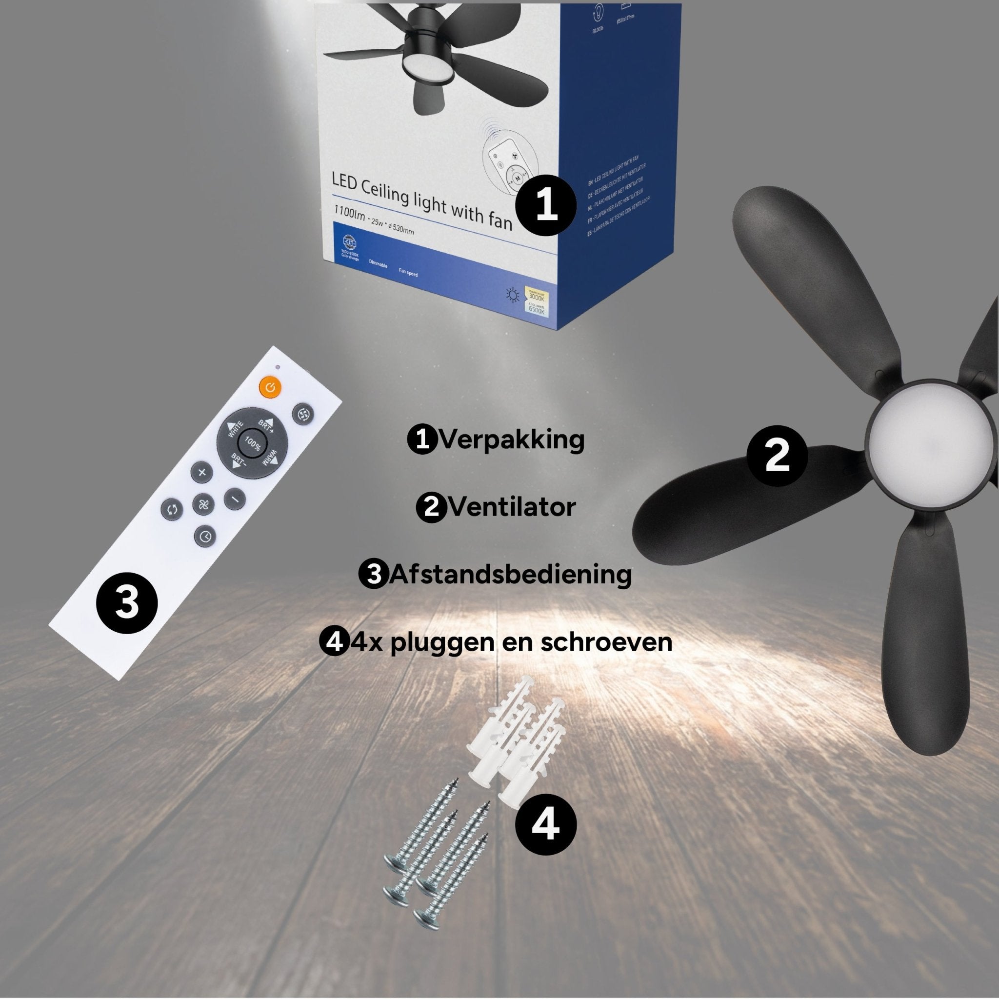 Plafondlamp met ventilator - 25W 1100lm 3000K/6500K Verwijderbare bladen Gemakkelijke installatie Plafondventilatoren LED.nl