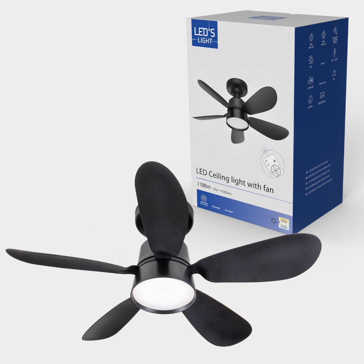 Plafondlamp met ventilator - 25W 1100lm 3000K/6500K Verwijderbare bladen Gemakkelijke installatie - LED.nl