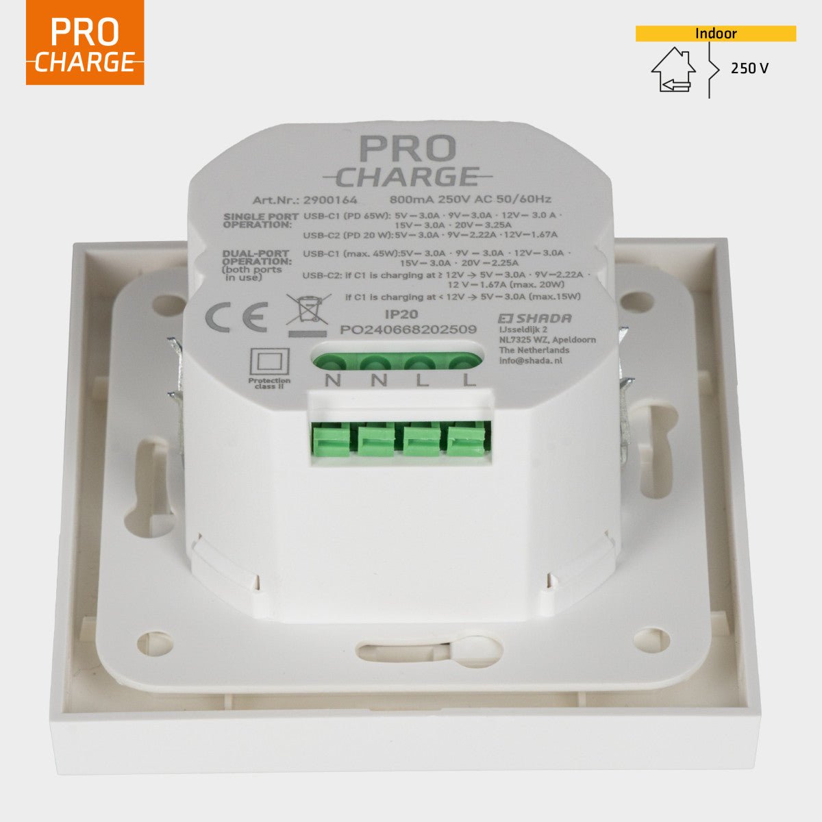 ProCharge USB-C inbouw wandcontactdoos stopcontact duo - 2 snelladers USB-C poorten - Universeel - Wit Stekkers LED.nl