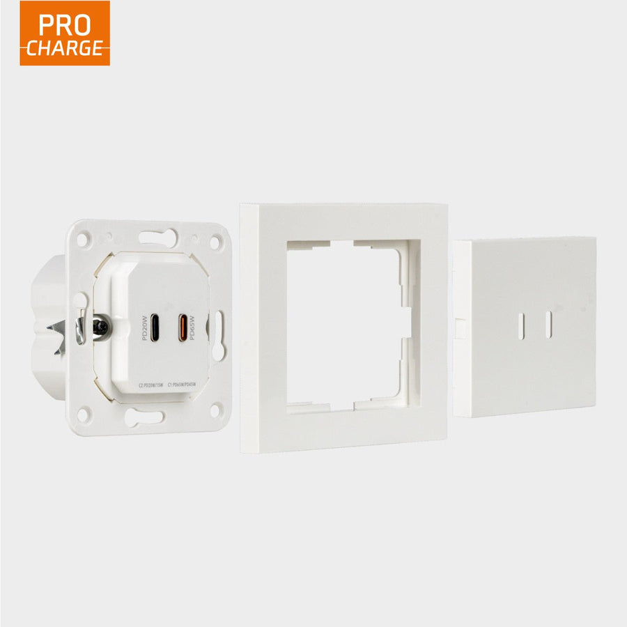 ProCharge USB-C inbouw wandcontactdoos stopcontact duo - 2 snelladers USB-C poorten - Universeel - Wit Stekkers LED.nl
