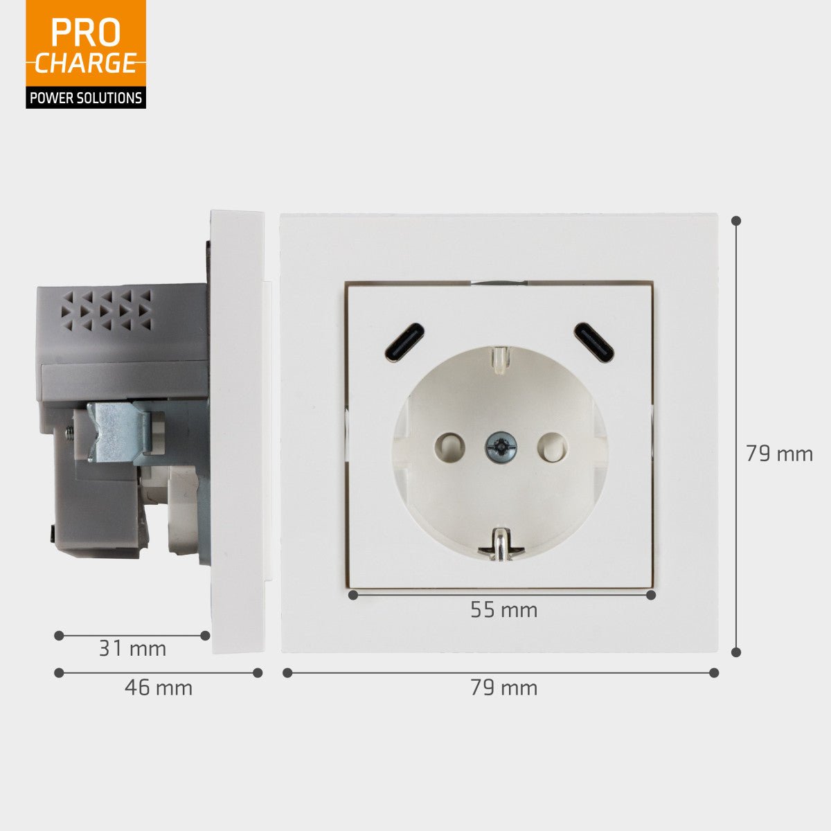 ProCharge USB - C wandcontactdoos inbouw met USB - 2 snelladers USB - C poorten - Universeel - Wit - LED.nl