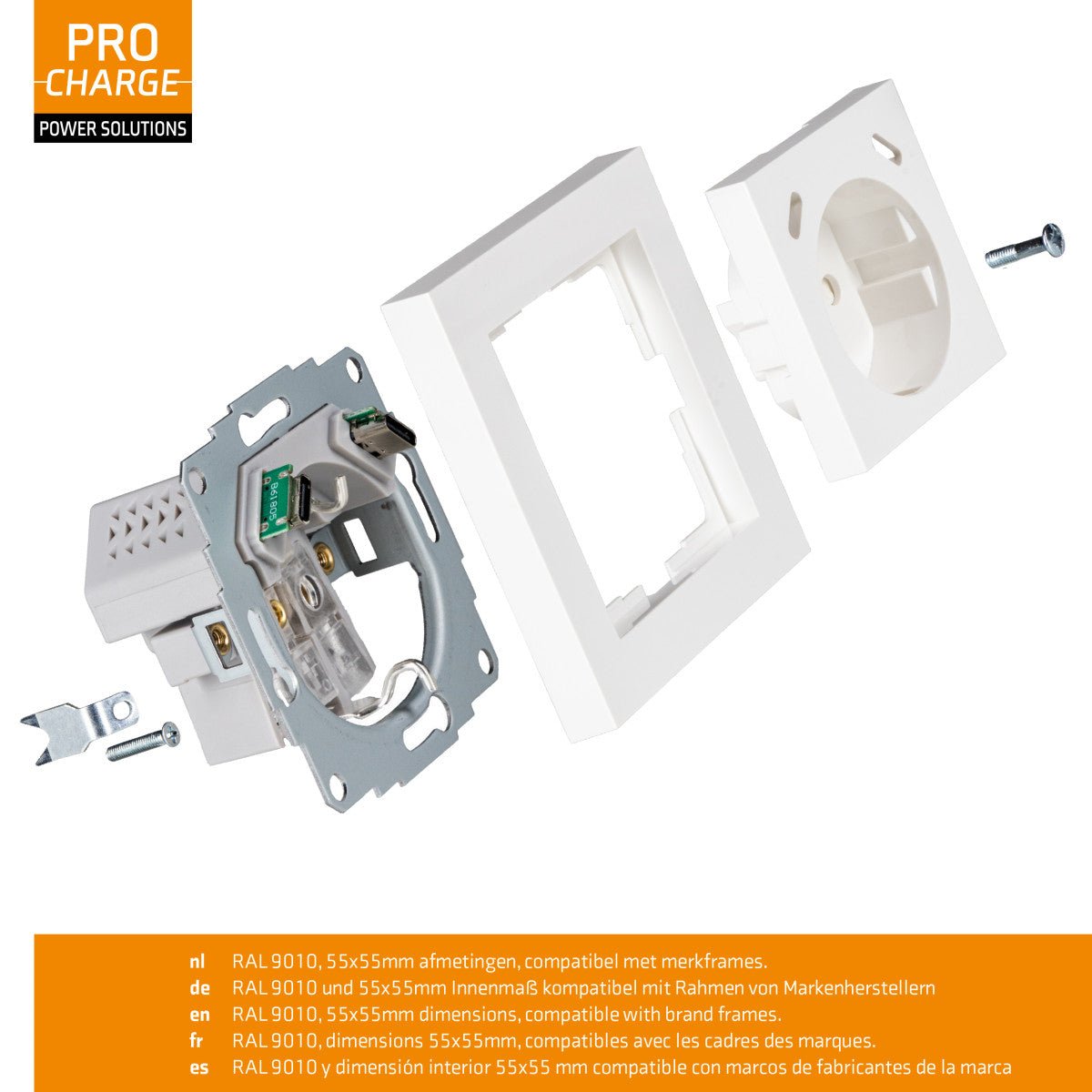 ProCharge USB - C wandcontactdoos inbouw met USB - 2 snelladers USB - C poorten - Universeel - Wit - LED.nl