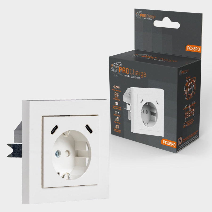 ProCharge USB-C wandcontactdoos inbouw met USB - 2 snelladers USB-C poorten - Universeel - Wit Stekkers LED.nl