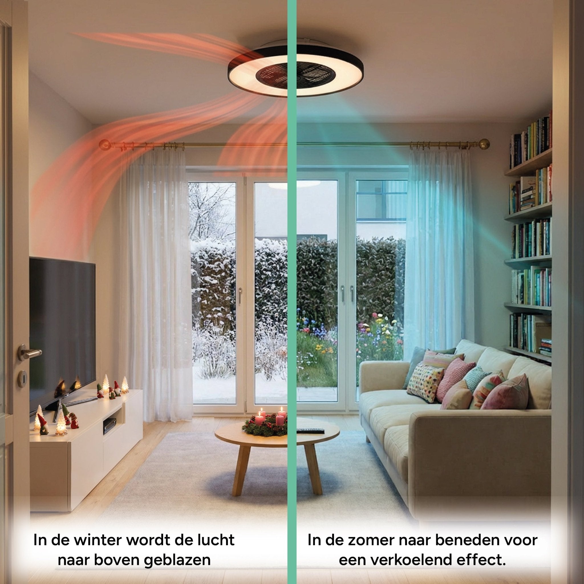 Proventa 3D Air Plafondlamp met Ventilator 60cm - Full room luchtcirculatie - Zomer & Winterstand – Licht en kleurtemperatuur instelbaar Plafondventilatoren LED.nl