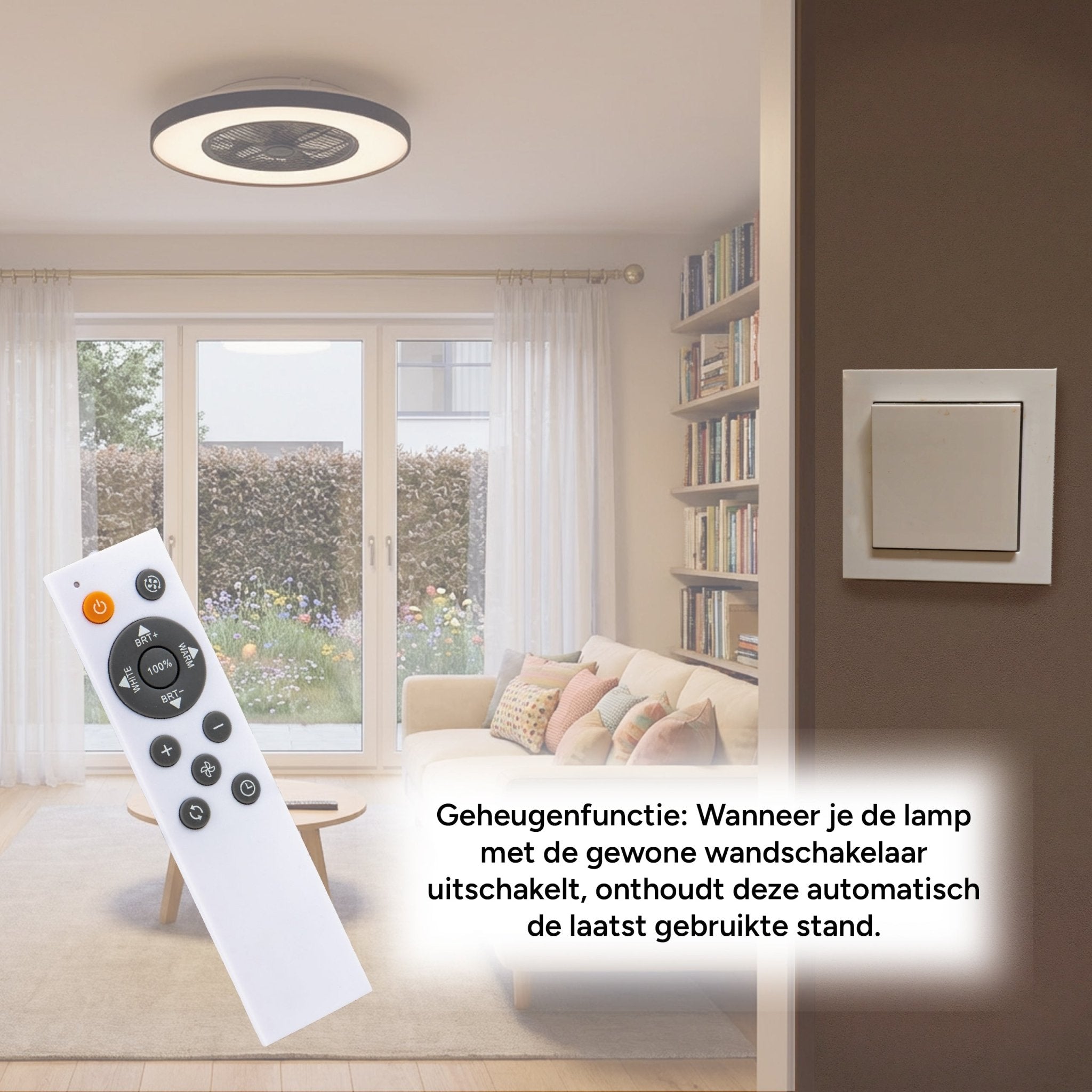 Proventa 3D Air Plafondlamp met Ventilator 60cm - Full room luchtcirculatie - Zomer & Winterstand – Licht en kleurtemperatuur instelbaar Plafondventilatoren LED.nl