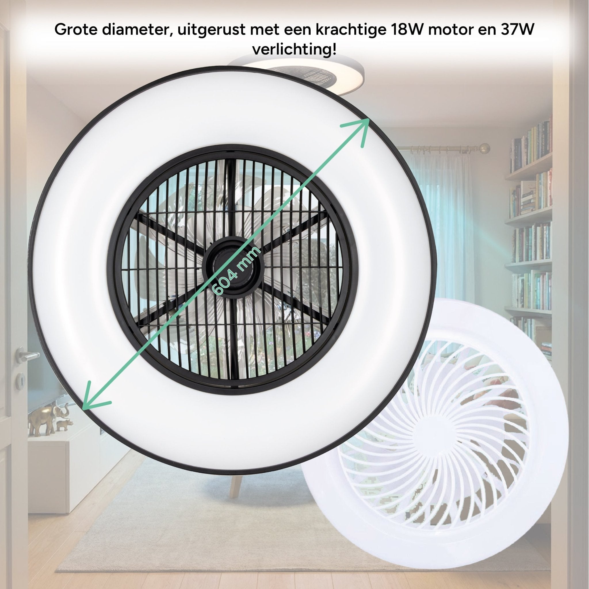 Proventa 3D Air Plafondlamp met Ventilator 60cm - Full room luchtcirculatie - Zomer & Winterstand – Licht en kleurtemperatuur instelbaar Plafondventilatoren LED.nl