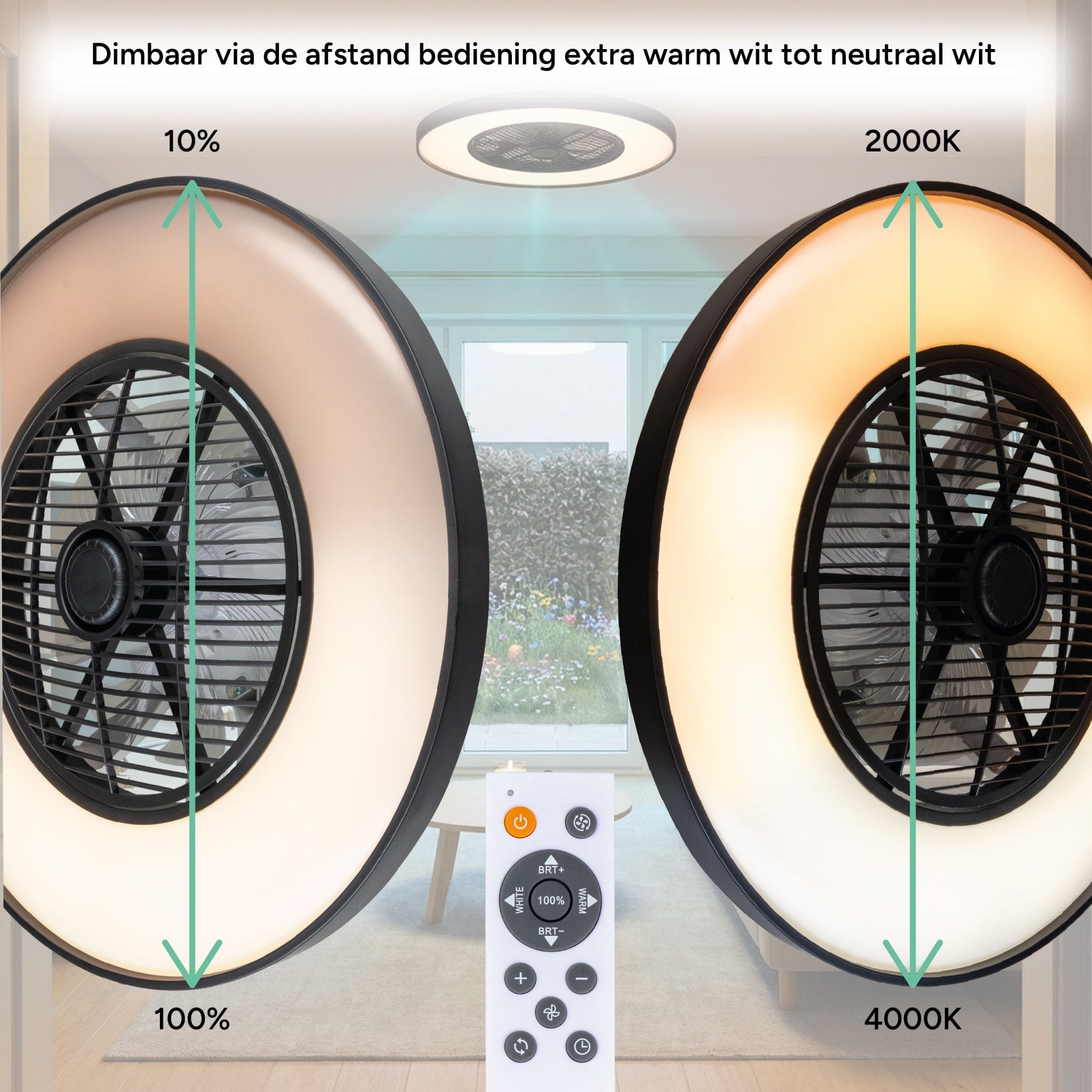 Proventa 3D Air Plafondlamp met Ventilator 60cm - Full room luchtcirculatie - Zomer & Winterstand – Licht en kleurtemperatuur instelbaar Plafondventilatoren LED.nl