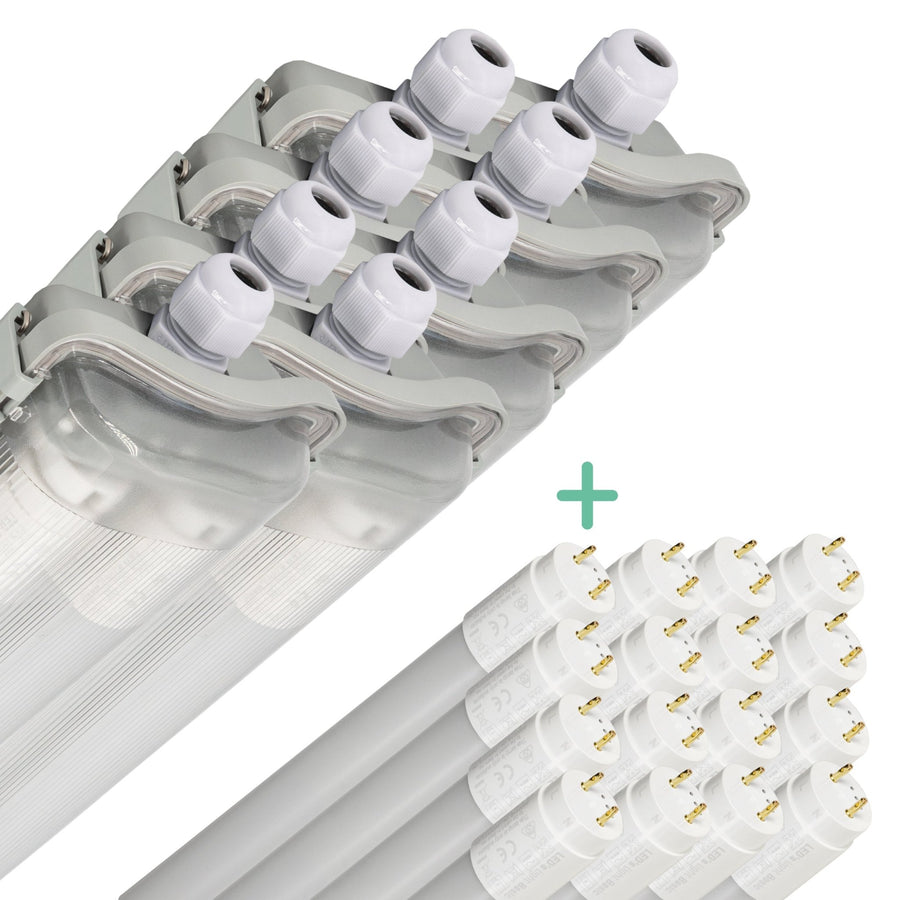 Proventa LED TL dubbel armaturen met 16 lampen 120 cm - Koud wit licht 6500 K - Voordeelverpakking - 8 stuks TL verlichting LED.nl