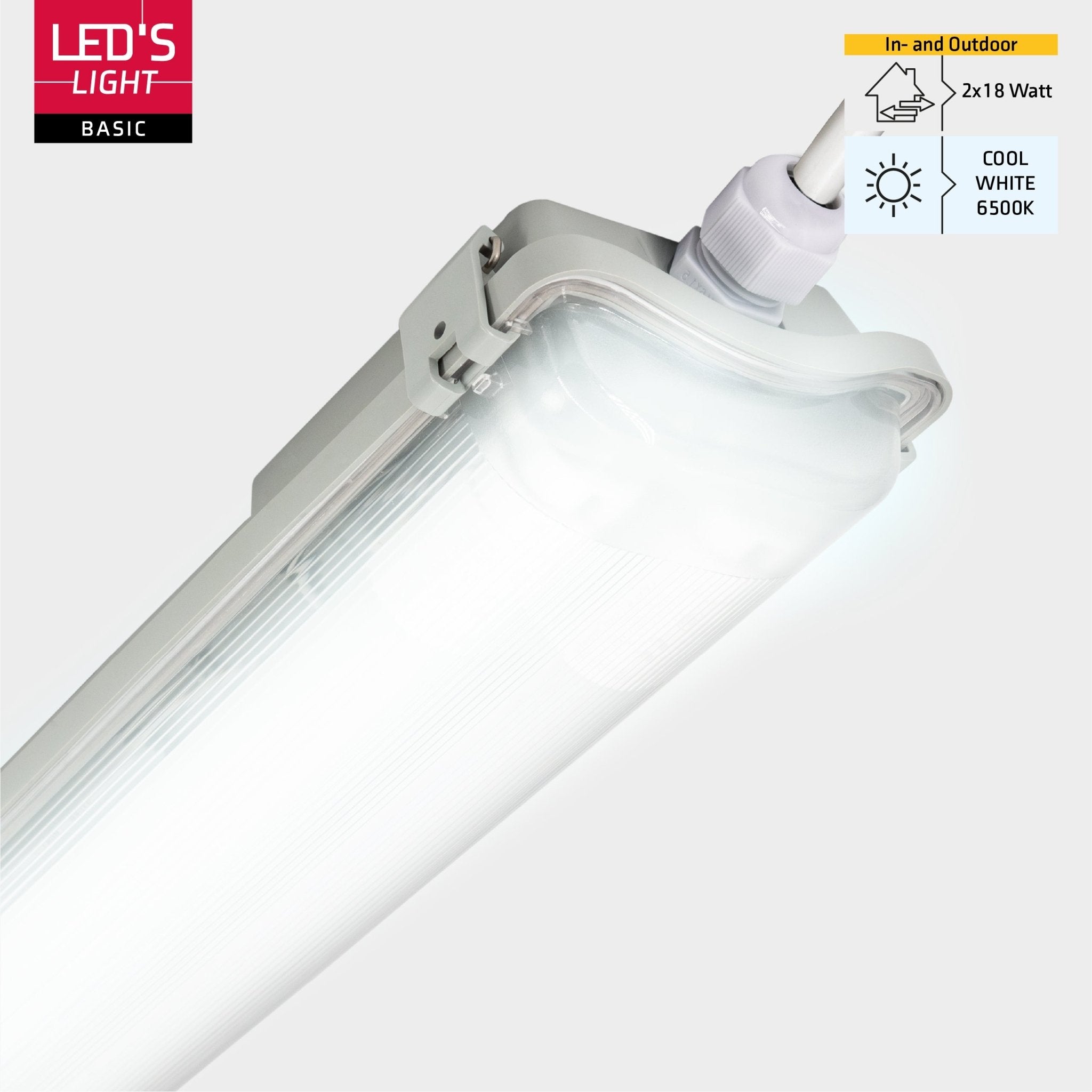 Proventa LED TL dubbel armatuur met 2 lampen 120 cm - Koud wit licht 6500 K - Waterdicht - Complete set - LED.nl