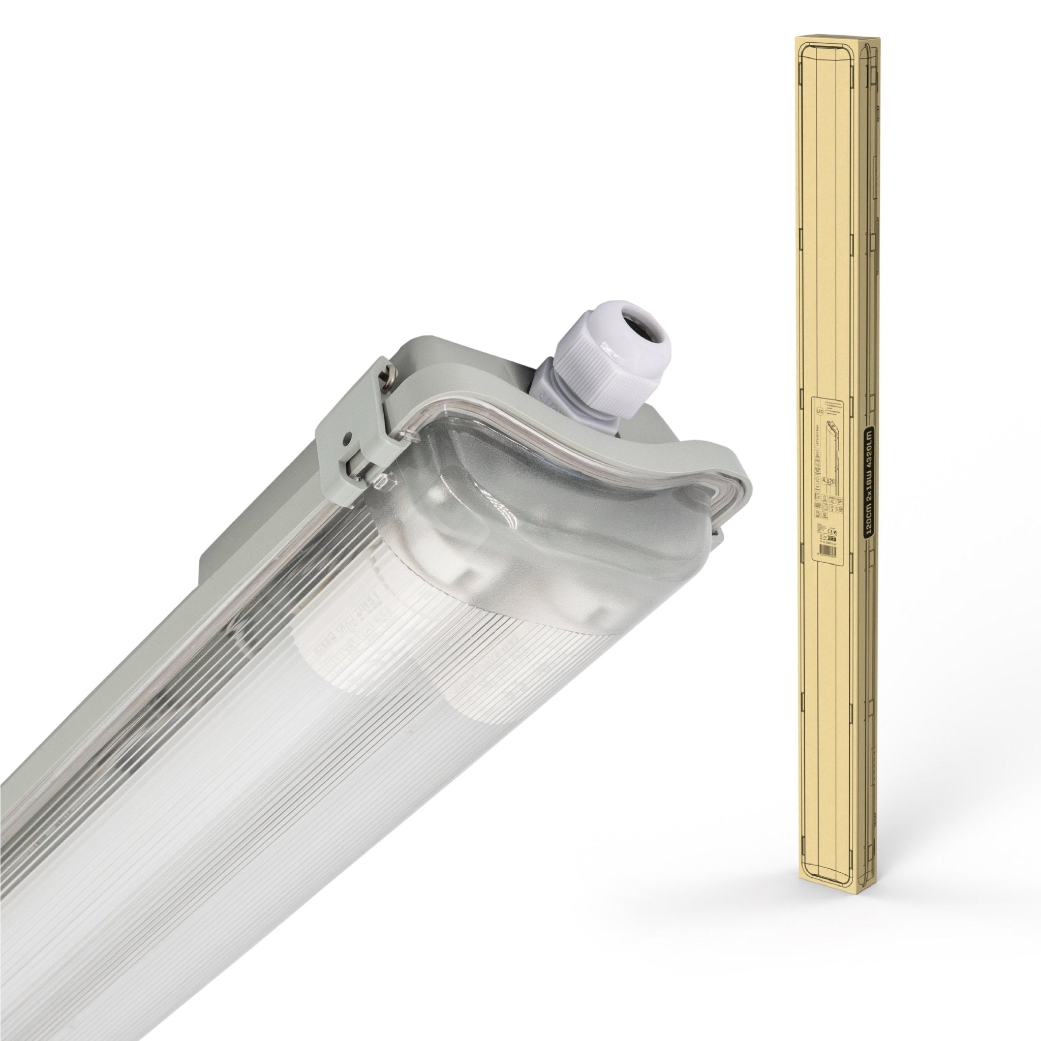Proventa LED TL dubbel armatuur met 2 lampen 120 cm - Koud wit licht 6500 K - Waterdicht - Complete set - LED.nl