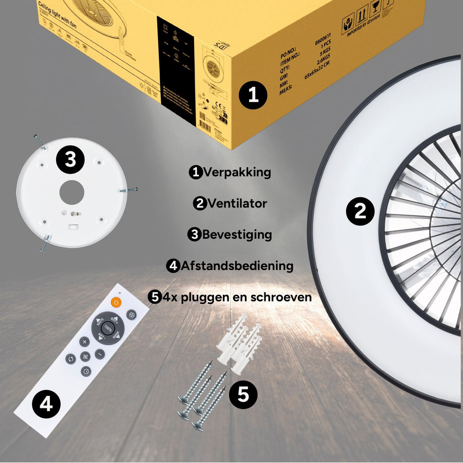 Proventa Premium Ceiling Fan with Lamp 60 cm - Summer and Winter Mode with Remote Control - Black - LED.nl
