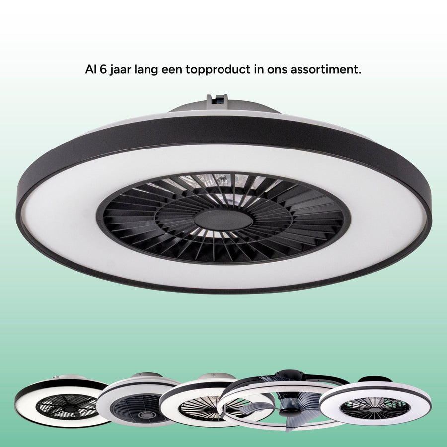Proventa Premium Ceiling Fan with Lamp 60 cm - Summer and Winter Mode with Remote Control - Black - LED.nl
