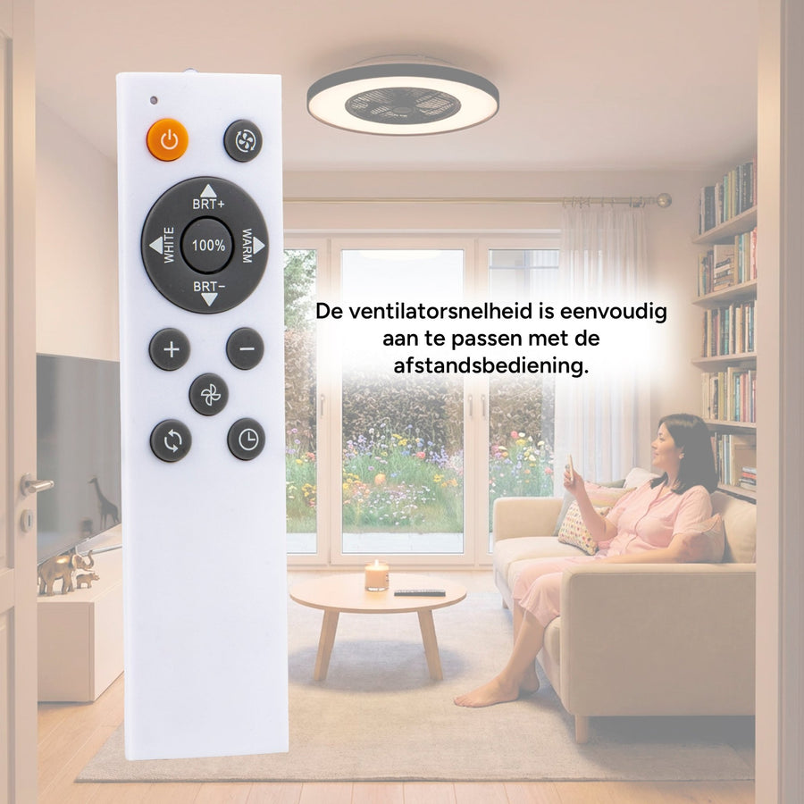 Proventa Premium Ceiling Fan with Lamp 60 cm - Summer and Winter Mode with Remote Control - Black - LED.nl