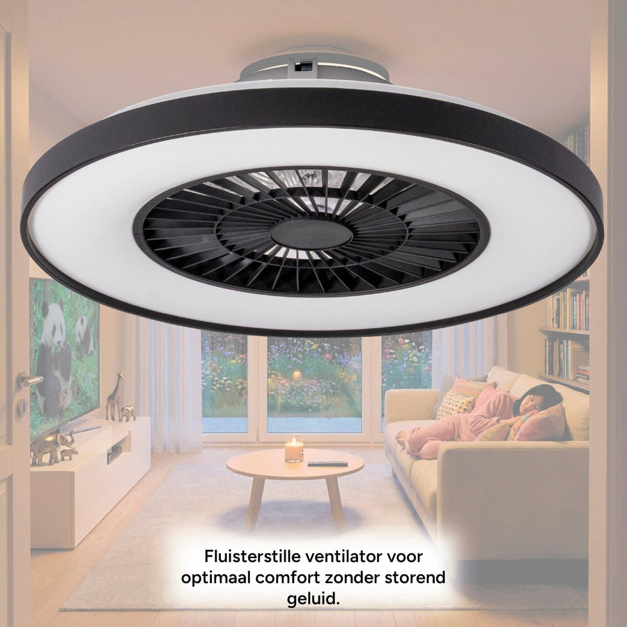 Proventa Premium Ceiling Fan with Lamp 60 cm - Summer and Winter Mode with Remote Control - Black - LED.nl