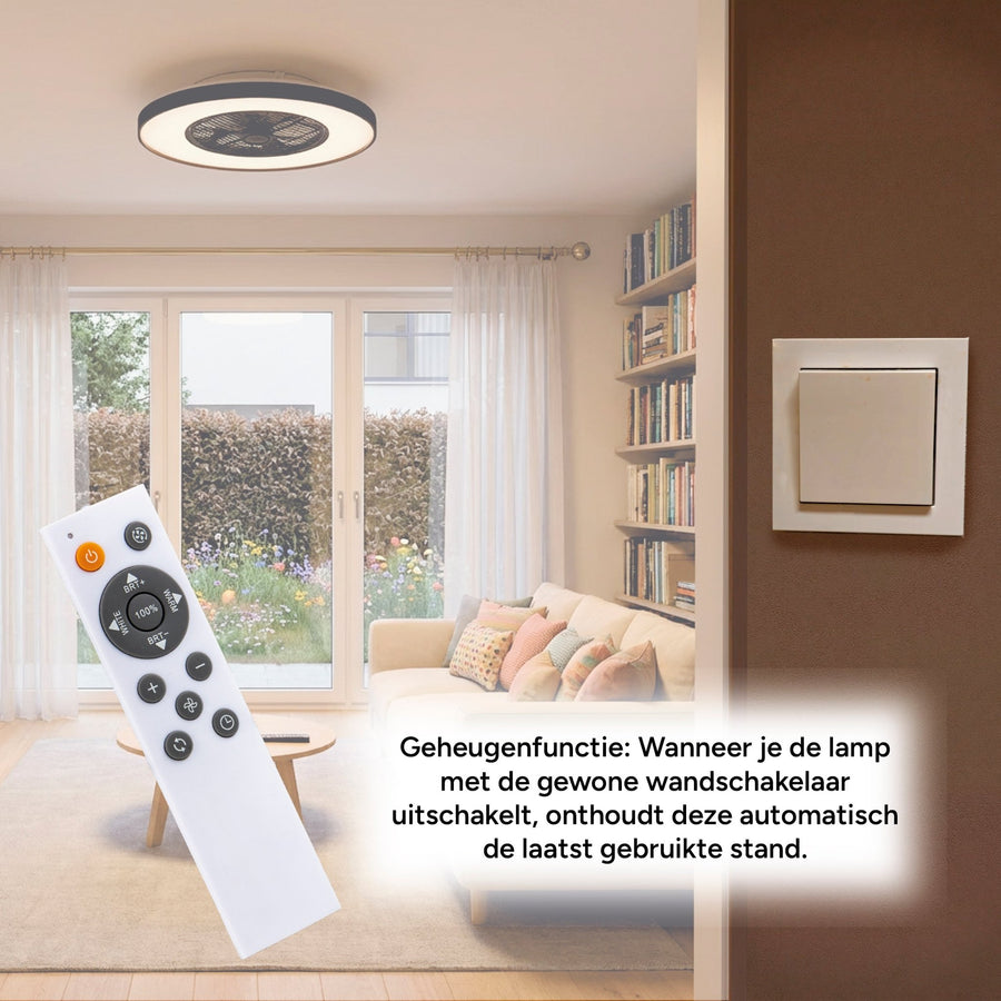Proventa Premium Ceiling Fan with Lamp 60 cm - Summer and Winter Mode with Remote Control - Black - LED.nl