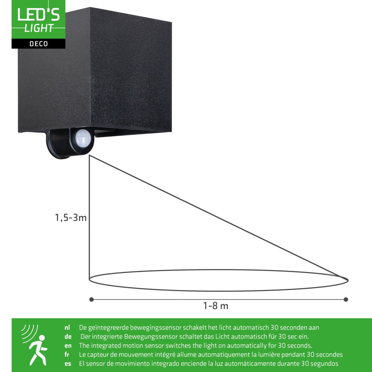 Sensor Buitenlamp met Lichtbron - Wandarmatuur - 380lm 1800K - Zwart - Aanpasbare stralingshoek - LED.nl