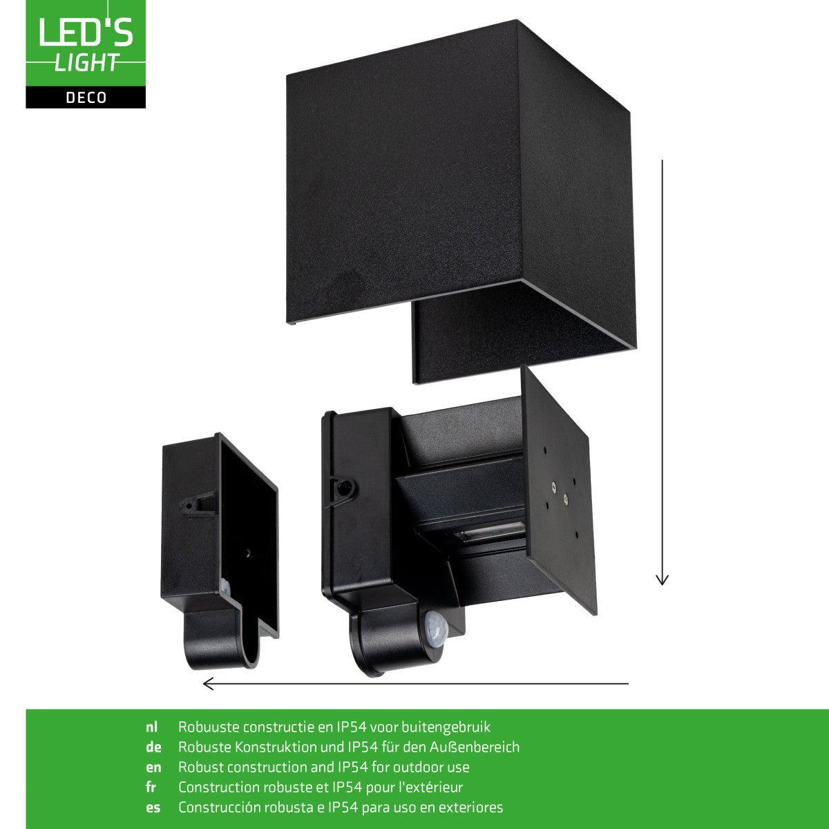 Sensor Buitenlamp met Lichtbron - Wandarmatuur - 380lm 1800K - Zwart - Aanpasbare stralingshoek - LED.nl