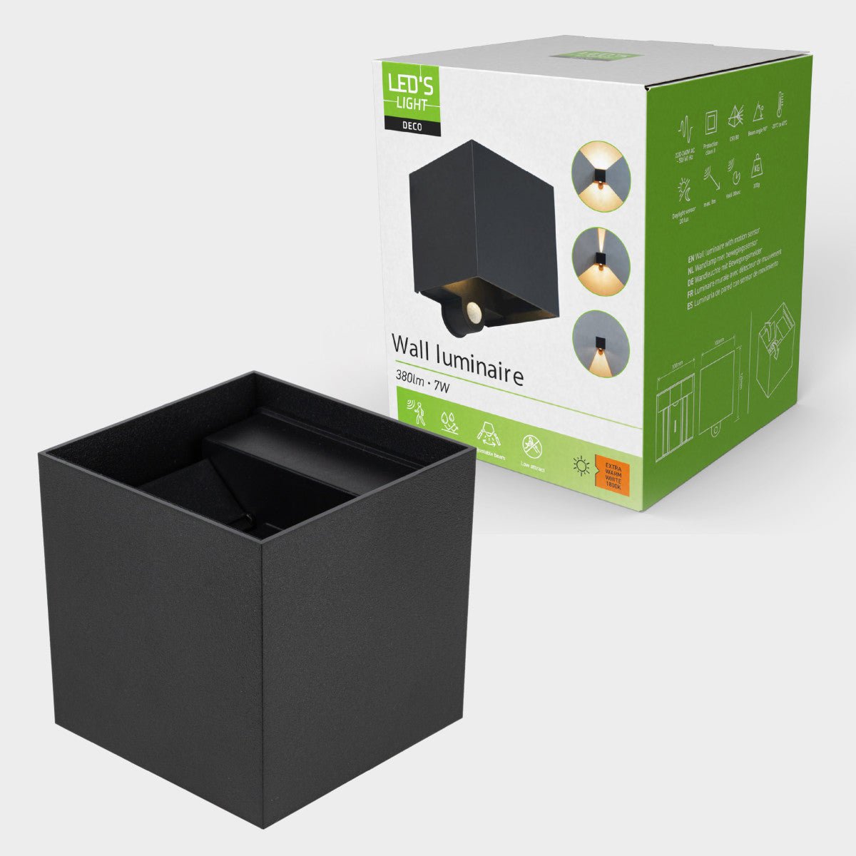 Sensor Buitenlamp met Lichtbron - Wandarmatuur - 380lm 1800K - Zwart - Aanpasbare stralingshoek - LED.nl