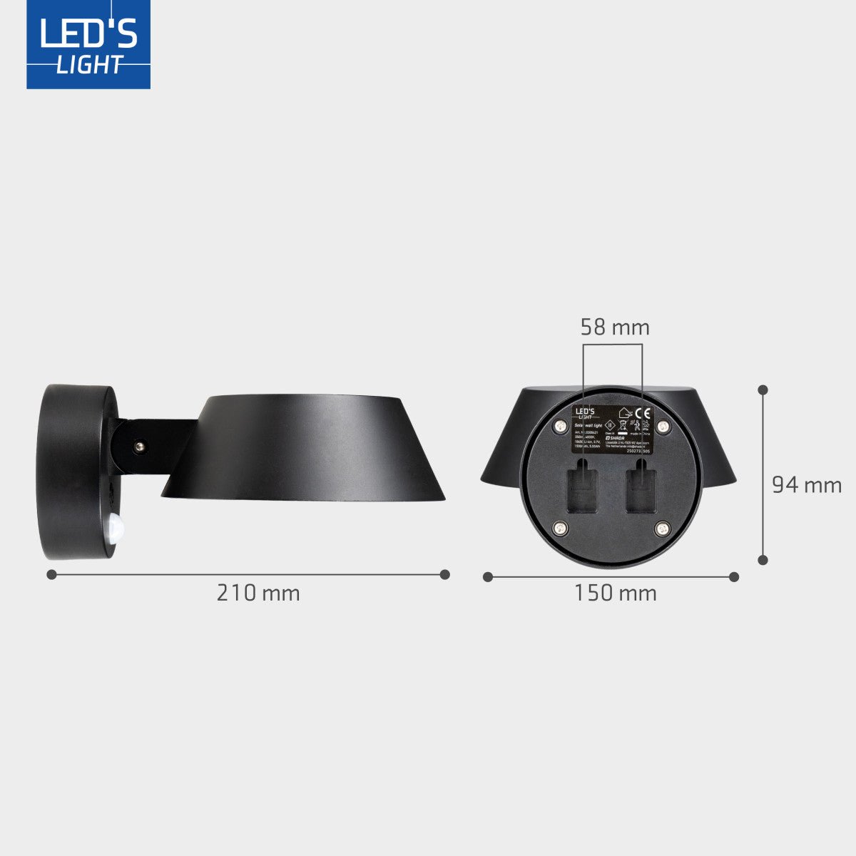 Solar Wandlamp Buitenlamp met Bewegingssensor - 350lm - 4000K - Zwart - IP54 - Sensor - LED.nl