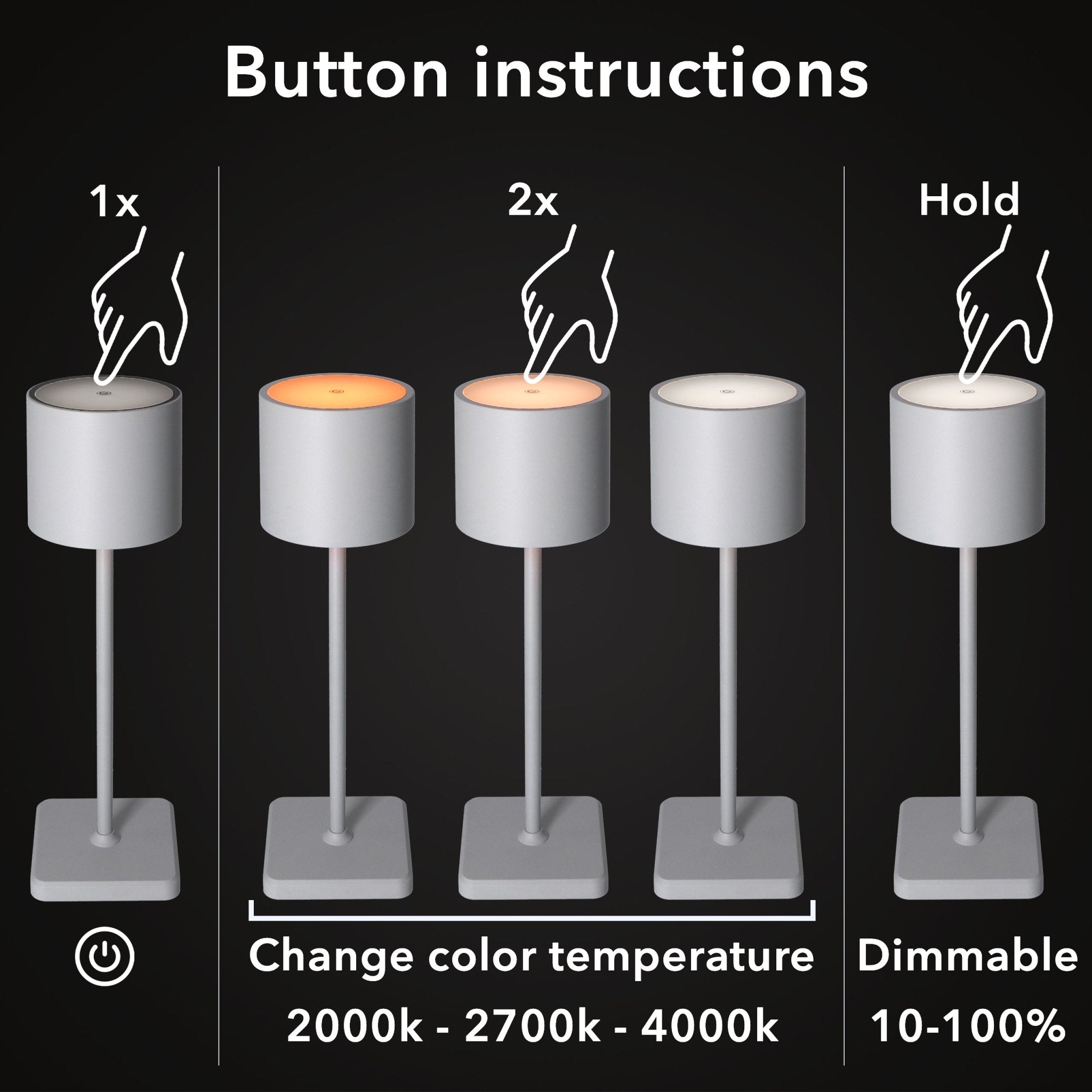 TouchDim Oplaadbare LED Tafellamp - Dimbaar via aanraking - Binnen en buiten - Grijs (kopie) - LED.nl