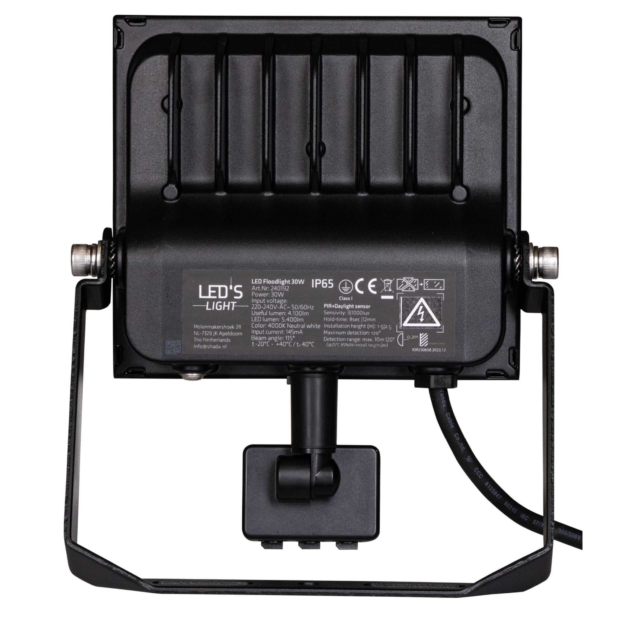 UltraFlood LED Schijnwerper 30W met Bewegingssensor en Daglichtsensor - Kantelbaar - 4800 Lumen - IP65 - LED.nl