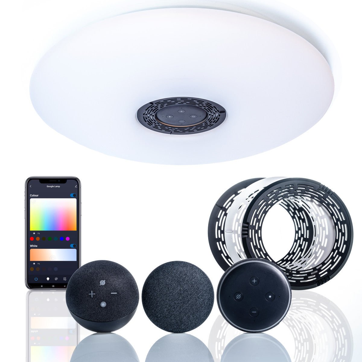 VoiceControl LED Plafondlamp 50 cm met Google Nest & Amazon Echo Dot houder - Bedienbaar met App - LED.nl