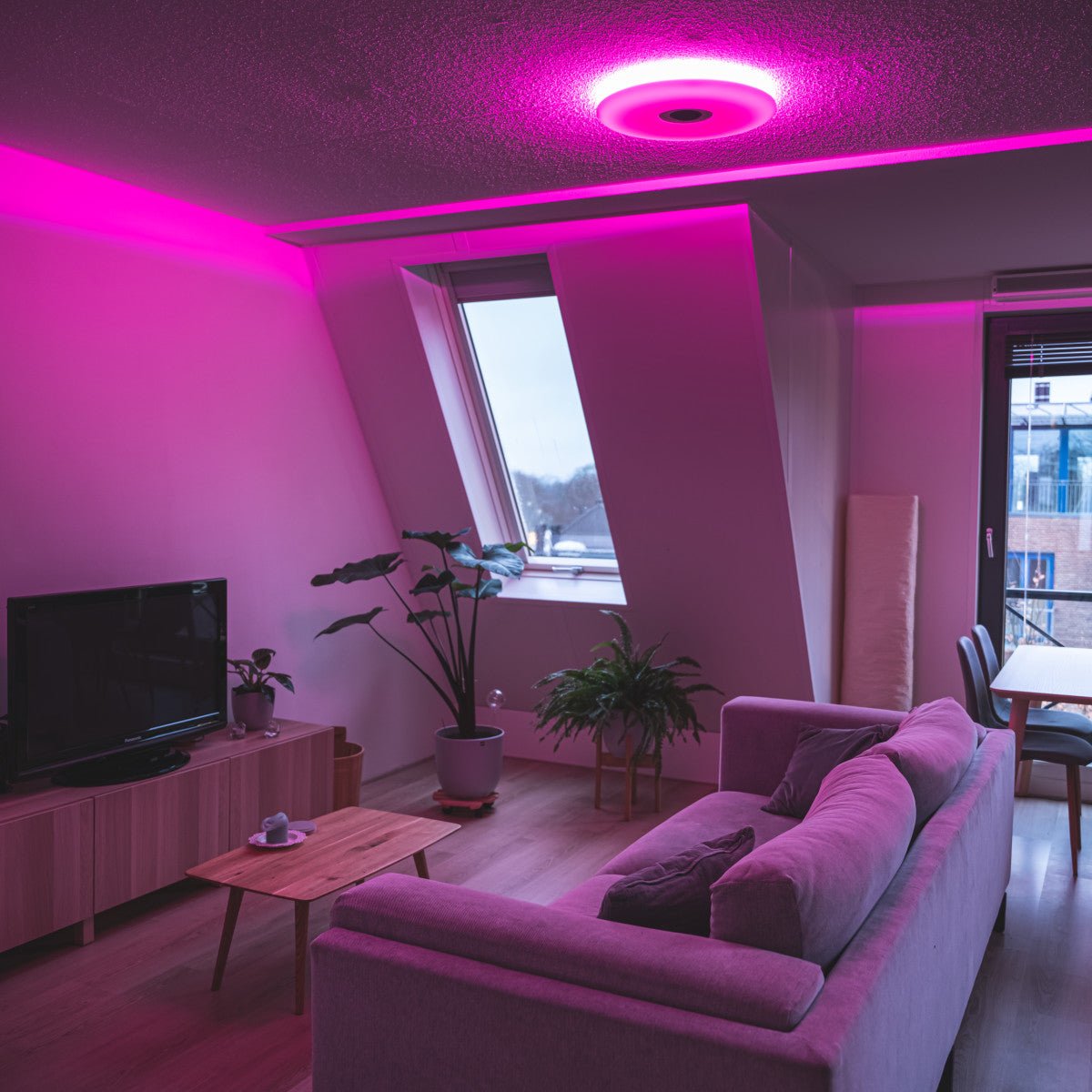 VoiceControl LED Plafondlamp 50 cm met Google Nest & Amazon Echo Dot houder - Bedienbaar met App - LED.nl