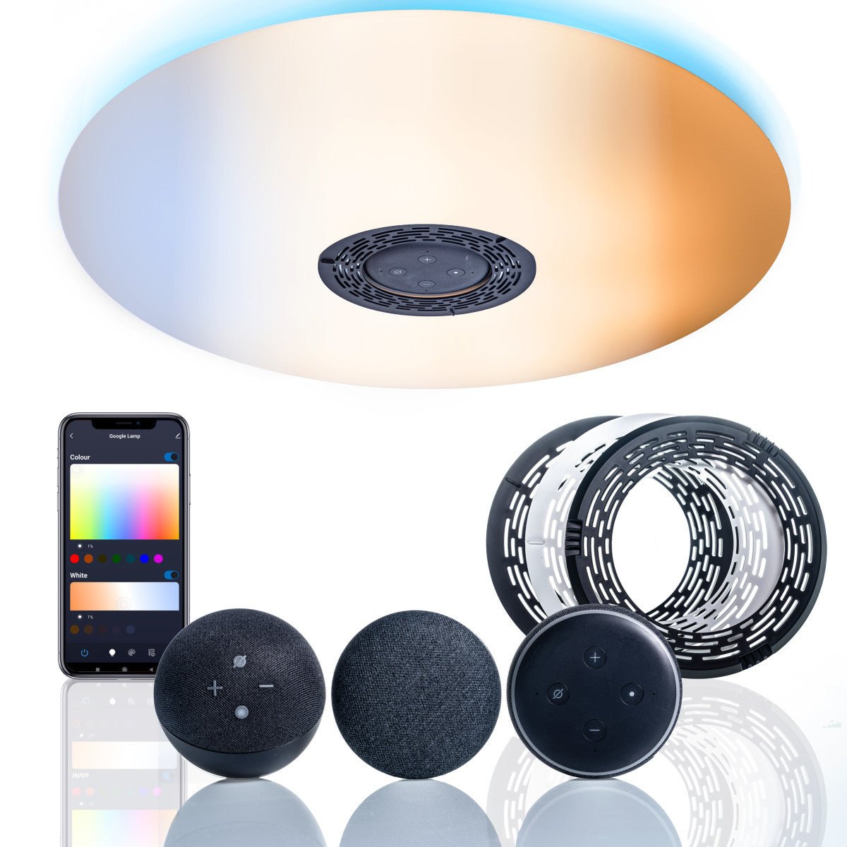 VoiceControl LED Plafondlamp 50 cm met Google Nest & Amazon Echo Dot houder - Bedienbaar met App - LED.nl