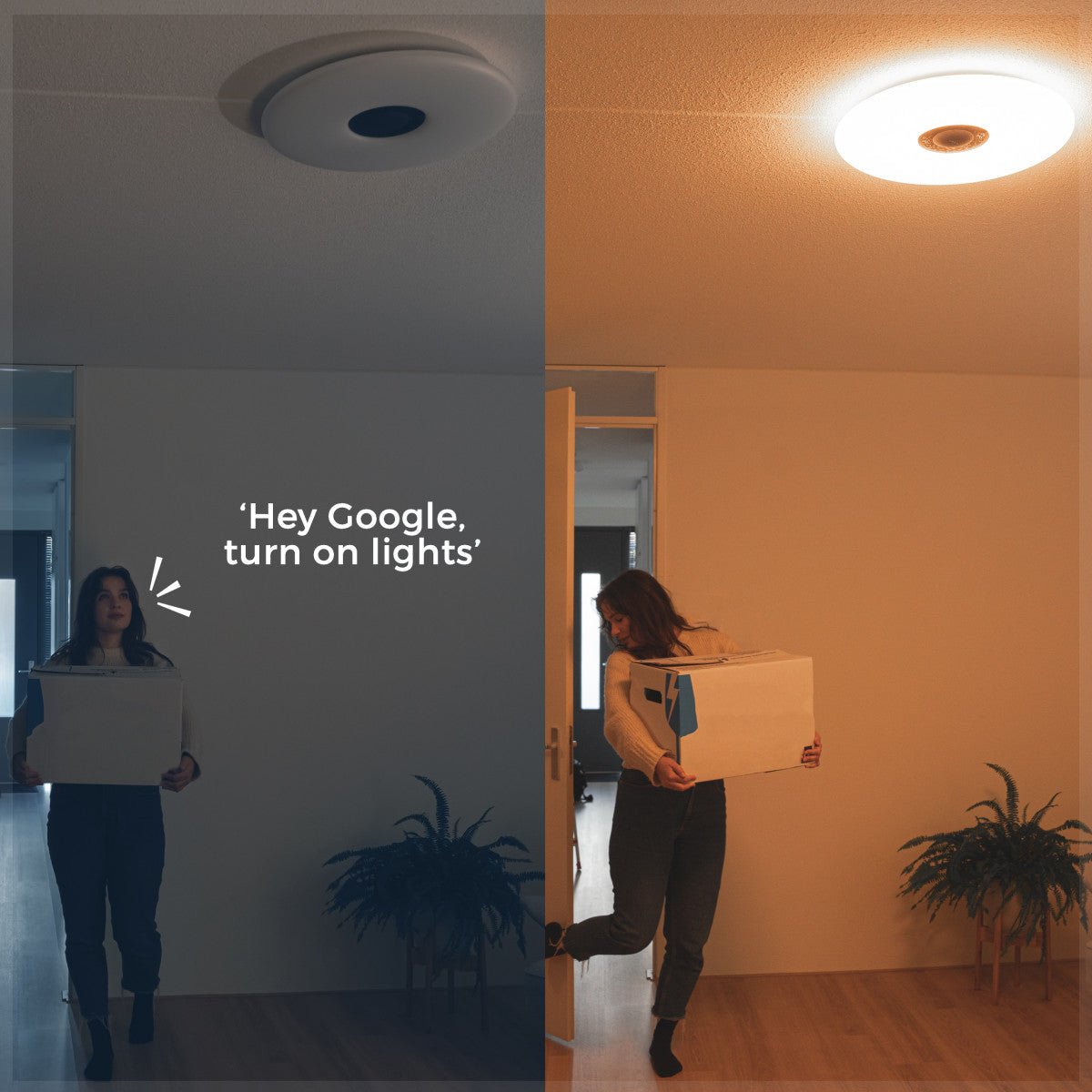 VoiceControl LED Plafondlamp 50 cm met Google Nest & Amazon Echo Dot houder - Bedienbaar met App - LED.nl
