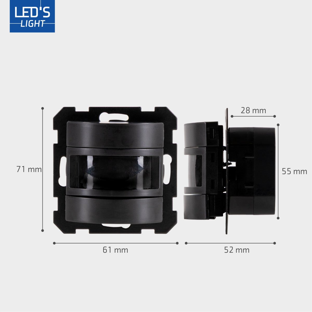 Wandschakelaar met Bewegingssensor - 55 x 55 mm inbouw - Compatibel met LED - Zwart - LED.nl