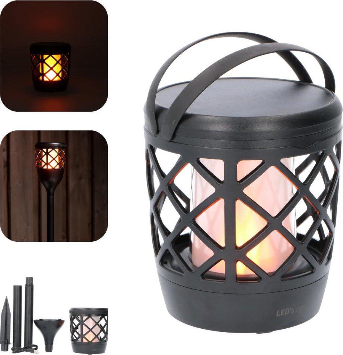 3in1 Solar Tuinlamp Fakkel met sensor - Priklamp, Wandlamp en tafellamp in 1 - 70 cm Buitenlampen LED.nl