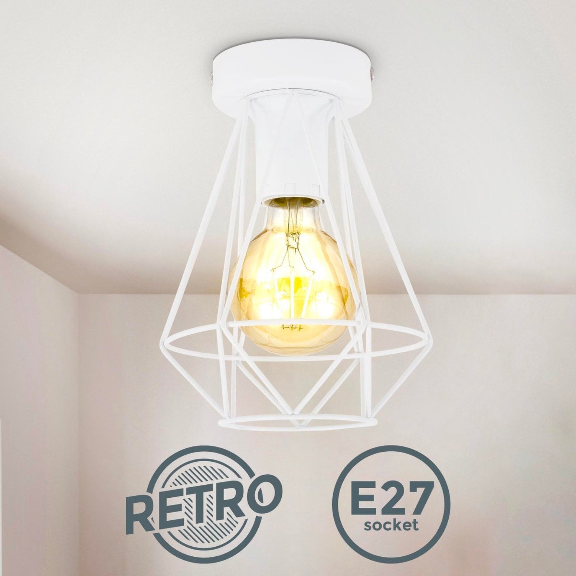 B.K.Licht - Decoratieve witte plafondlamp - Metaal - Industrieel - Draad - Ø16.5cm - Met E27 fitting - Excl. lichtbron LED.nl