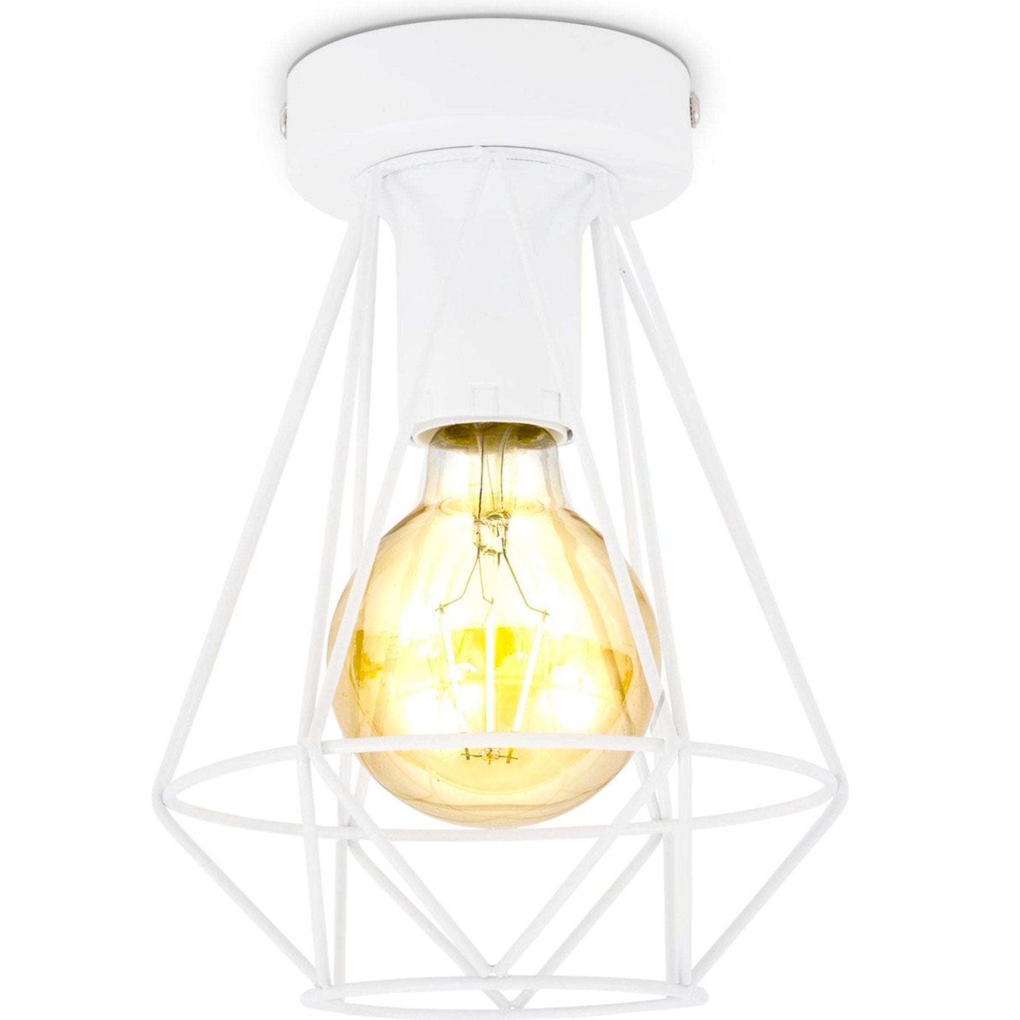 B.K.Licht - Decoratieve witte plafondlamp - Metaal - Industrieel - Draad - Ø16.5cm - Met E27 fitting - Excl. lichtbron LED.nl