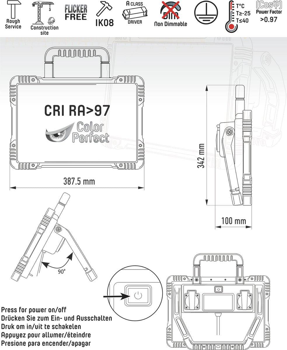 LED's Work ColorPro Bouwlamp 6000 - Realistische kleurweergave CRI97 - 5 meter snoer - IP54 - 60W Werklampen LED.nl