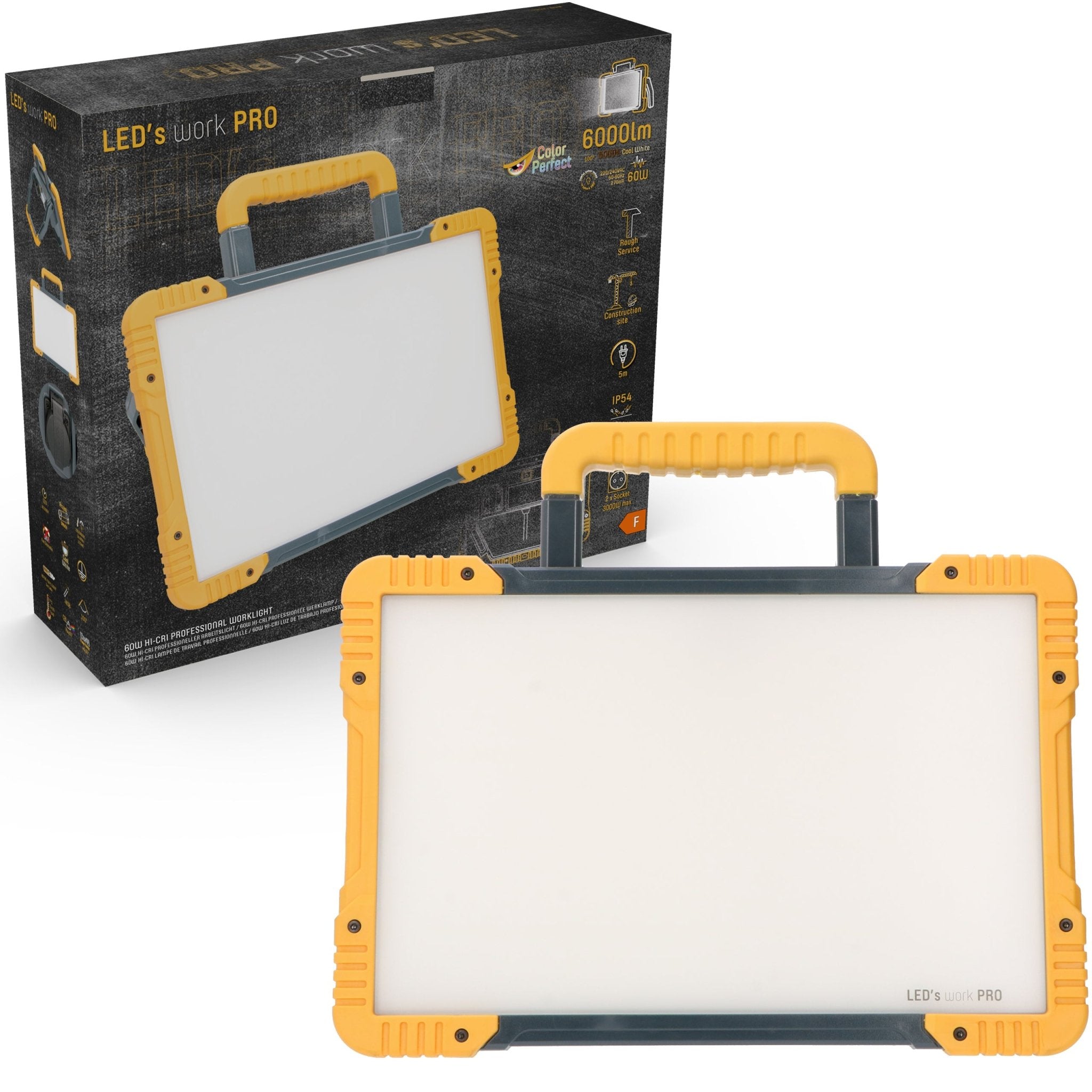 LED's Work ColorPro Bouwlamp 6000 - Realistische kleurweergave CRI97 - 5 meter snoer - IP54 - 60W Werklampen LED.nl