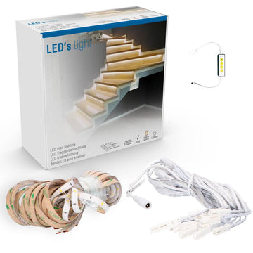 LED's Light Komplettes LED-Treppenbeleuchtungsset - 15 Stufen x 80 cm - Länge verstellbar - Warmweißes Licht - LED.de