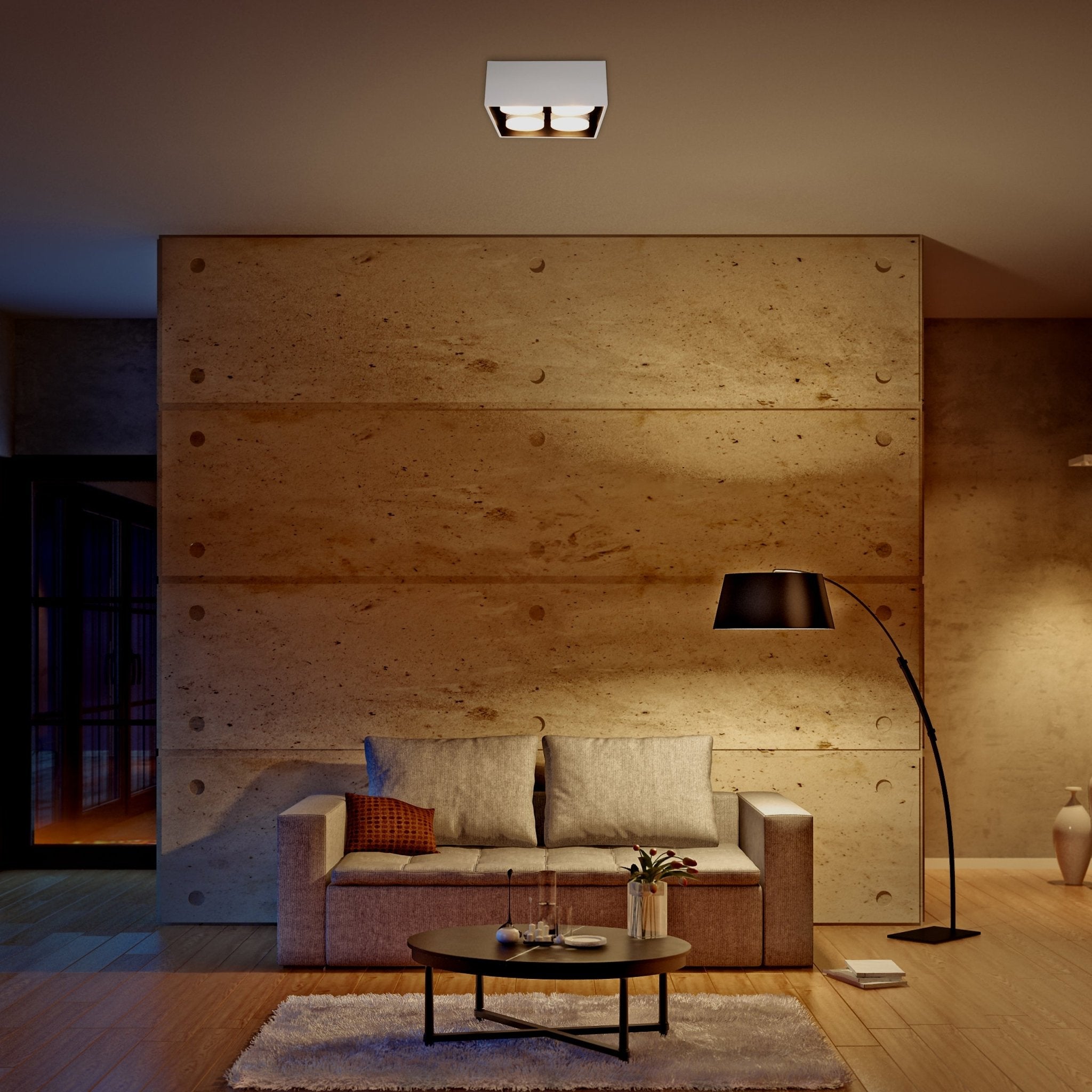 Cube Plafondlamp met 4 lichtpunten - Draaibaar licht -  Staal - 20 x 20 cm - Wit - LED.nl
