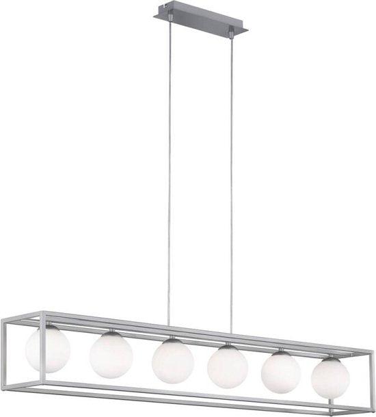 Deco Hanglamp eetkamer met 6 lichtpunten - In hoogte verstelbaar - LED lampen inbegrepen - Zilver - LED.nl