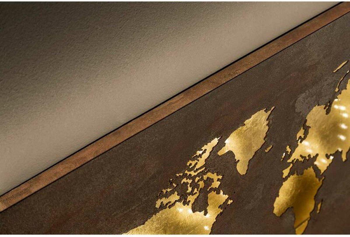 Design LED Wereldkaart wanddecoratie met verlichting - 60 x 30 cm - Bruin goud metaal - LED.nl