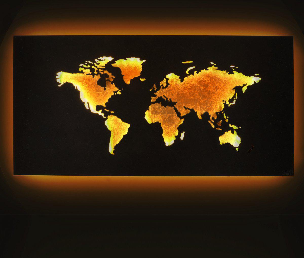 Design LED Wereldkaart wanddecoratie met verlichting - 60 x 30 cm - Bruin goud metaal - LED.nl