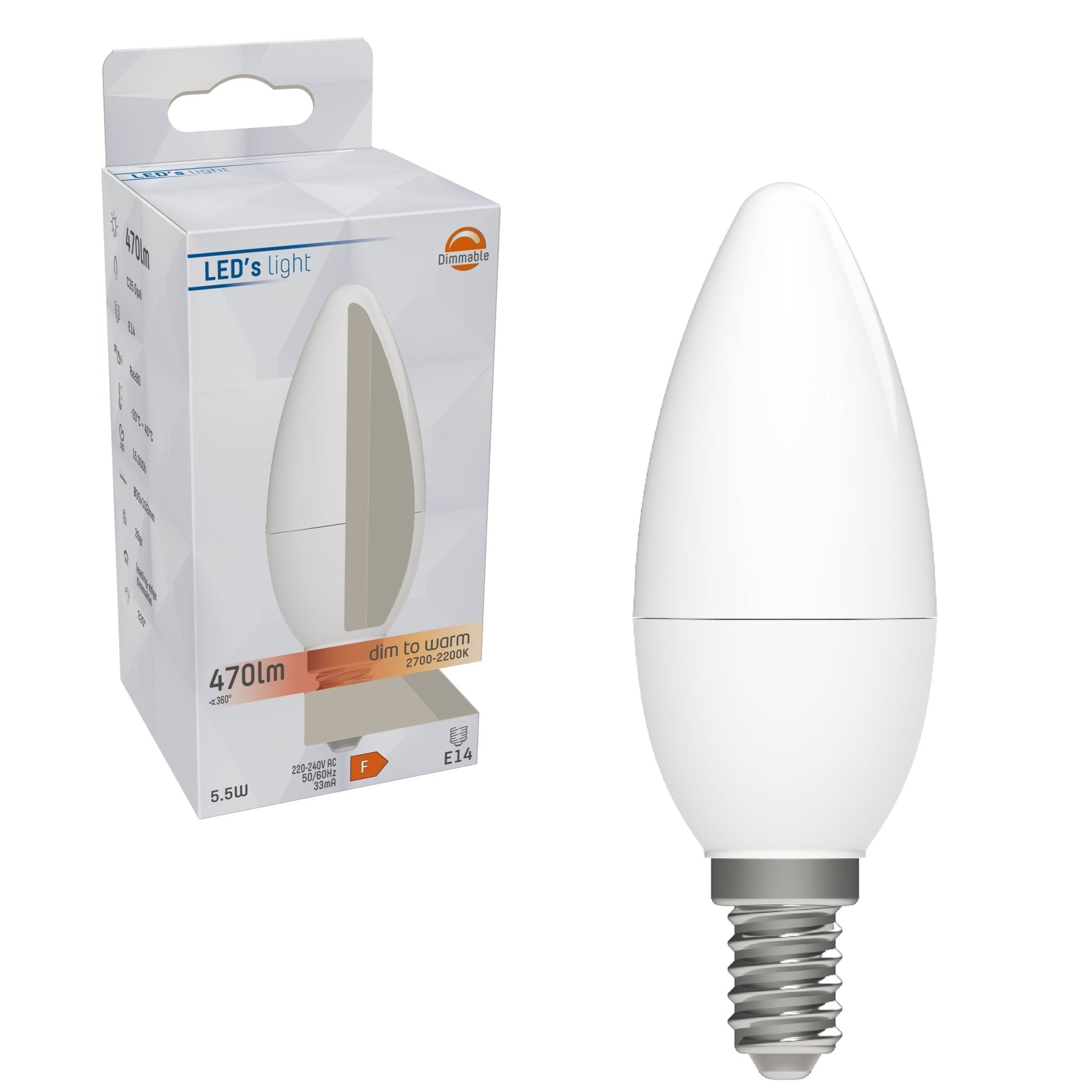 DimToWarm LED Kaarslamp E14 - Mat - Dimbaar naar extra warm wit - 5W (40W) - LED.nl
