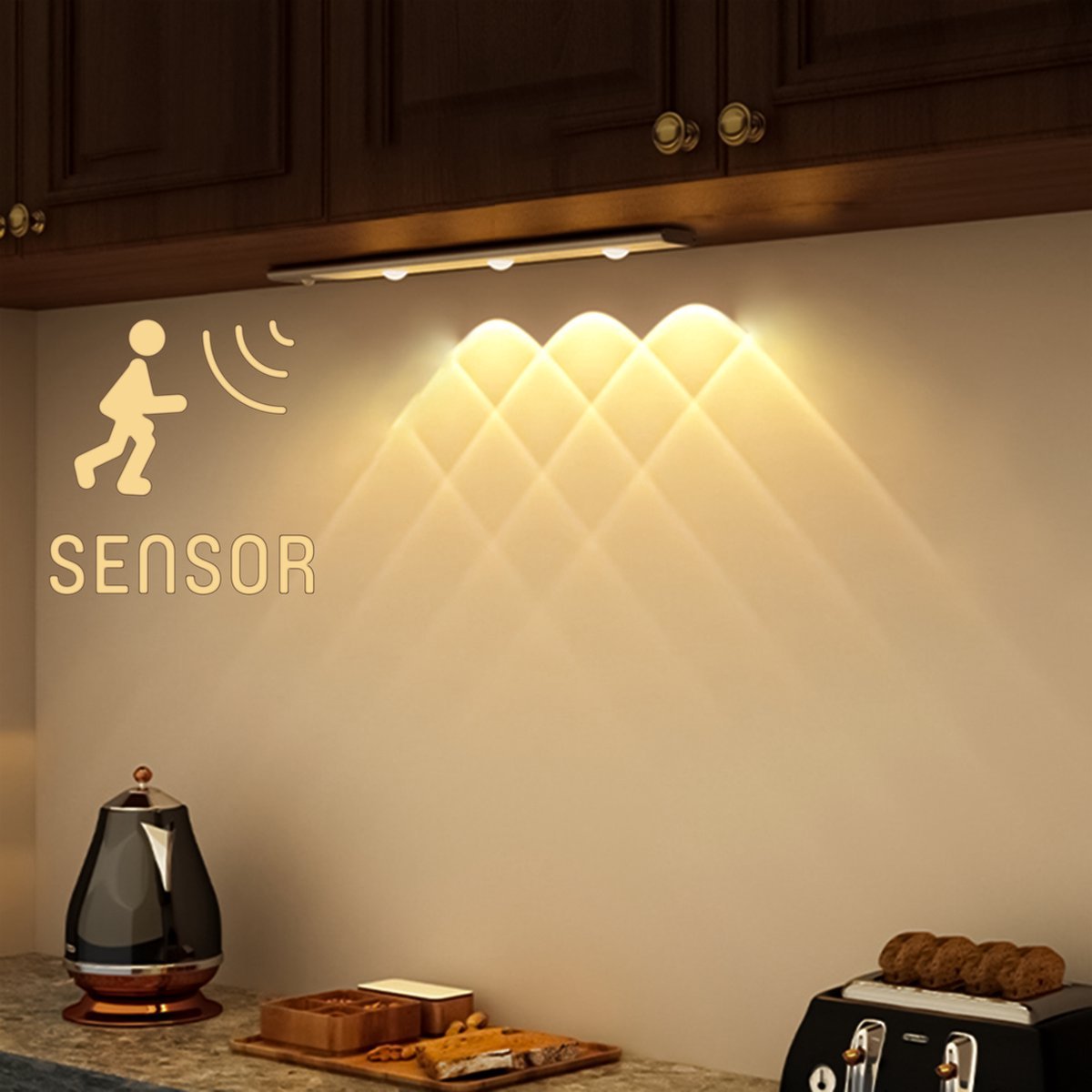 LED's Light EasyFix Kastverlichting onderbouwverlichting met Bewegingssensor - RGB functie - 3 lichtpunten - Draadloos en oplaadbaar - 35 cm Kastverlichting LED.nl