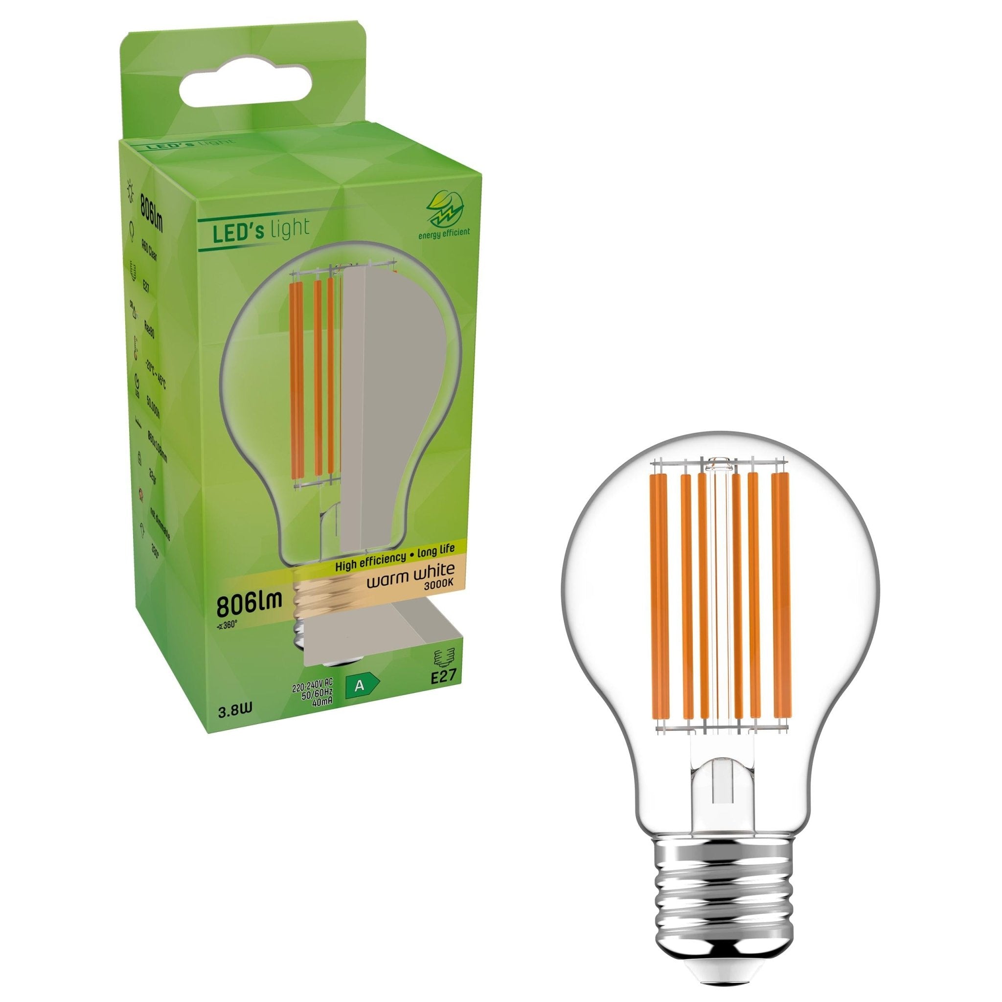 Elite LED Filament Lamp E27 Helder - Gaan tot 25 jaar mee - Warm wit - 3.8W vervangt 60W - LED.nl