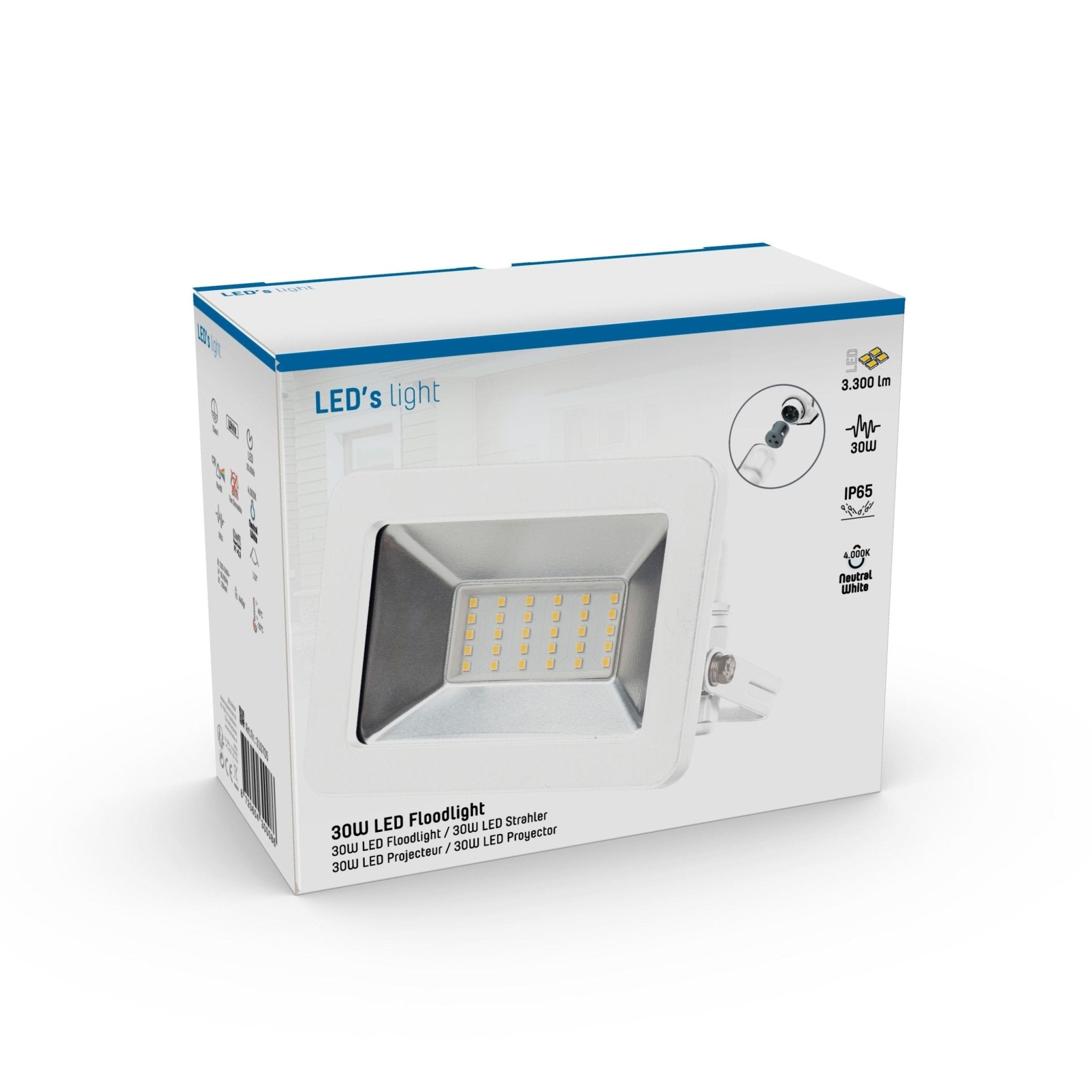 FastFix LED Schijnwerper 30W - IP44 - voor binnen en buiten - 3300 lm - Wit - LED.nl