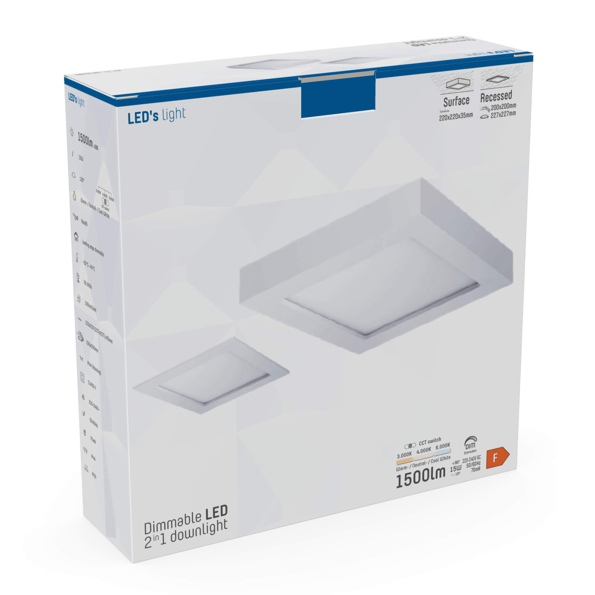 LED's Light LED Inbouwspot vierkant 15 cm - Dimbaar - Inbouw en opbouw - 1200 lm Plafondlampen LED.nl