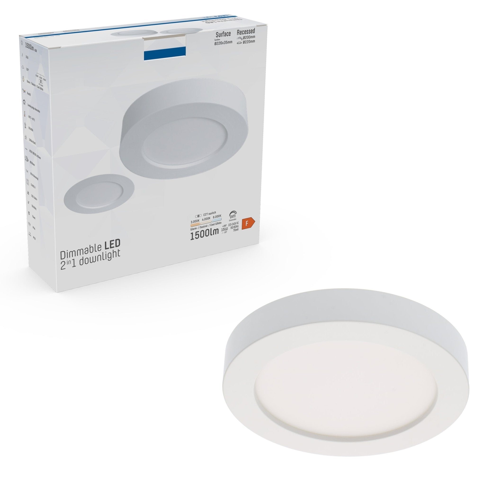 Inbouw/Opbouw LED Plafondlamp CCT Ø 20 cm rond - Dimbaar - warm en koud wit Plafondlampen LED.nl