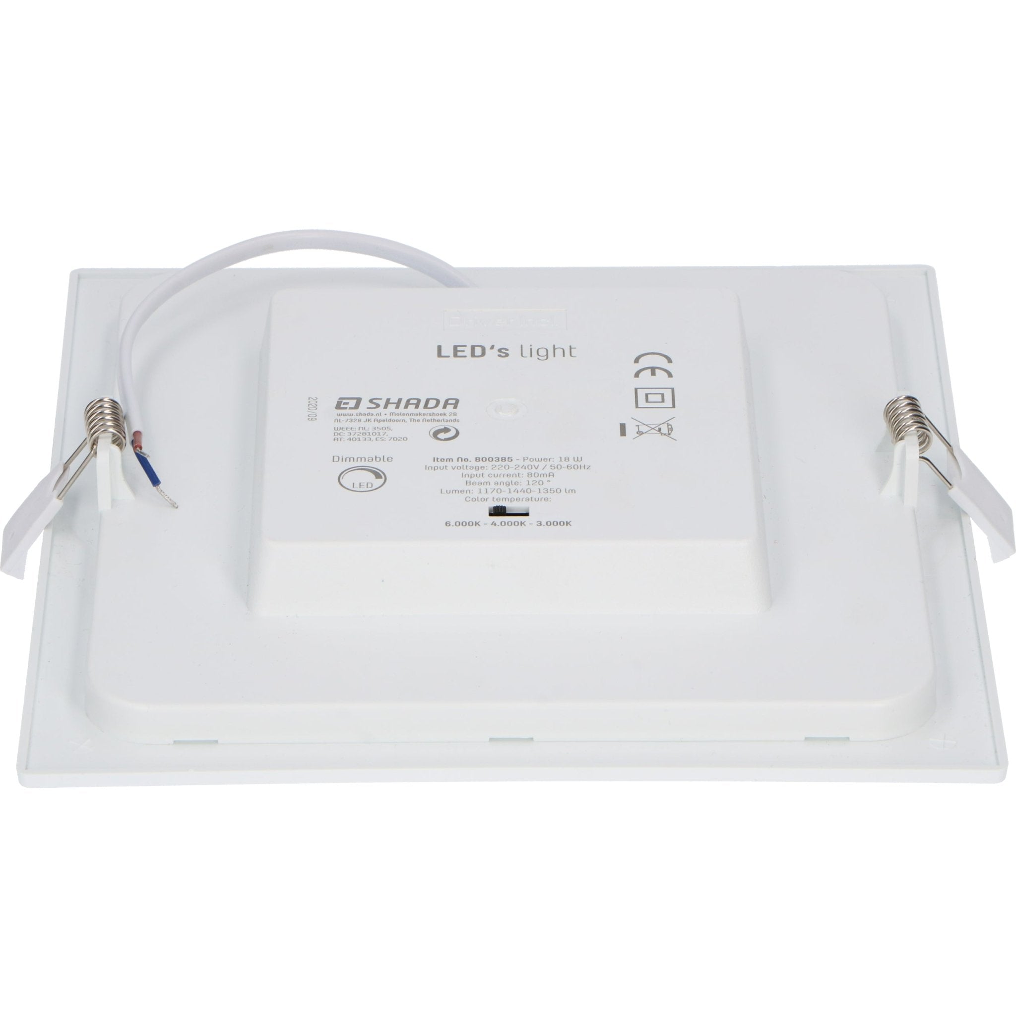 Inbouw/Opbouw LED Plafondlamp CCT Ø 20 cm vierkant - Dimbaar - warm en koud wit - LED.nl