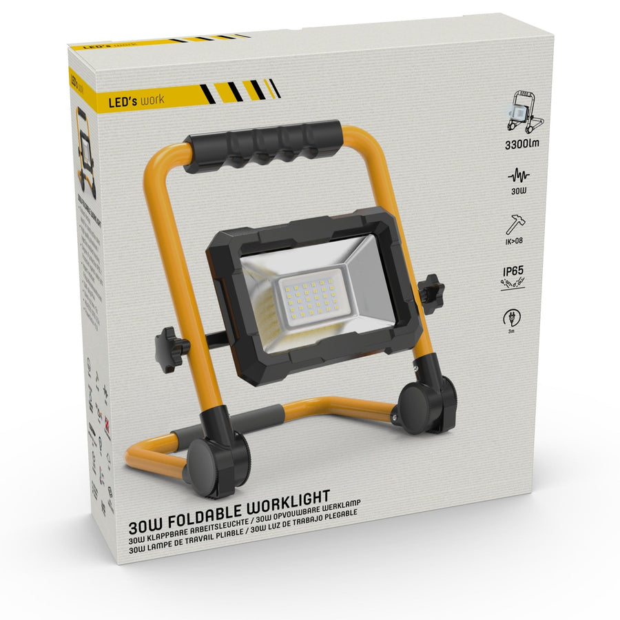 LED's Work Bouwlamp 3300 - Inklapbaar & Kantelbaar - 3 meter snoer - IP65 - 30W Bouwlampen LED.nl