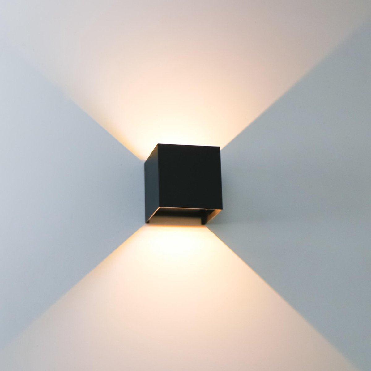 Kubus LED Wandlamp buiten - 2 lichts - IP65 Waterdicht - Warm wit licht - Zwart - LED.nl